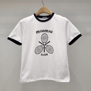 미우미우 MIUMIU 저지 프린티 티셔츠 화이트
